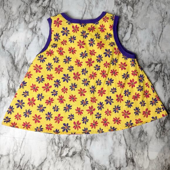 VTG 1990s Girls Striped Floral Swing Tank Top Size 6 6X Made in USA Yellow - Picture 3 of 5